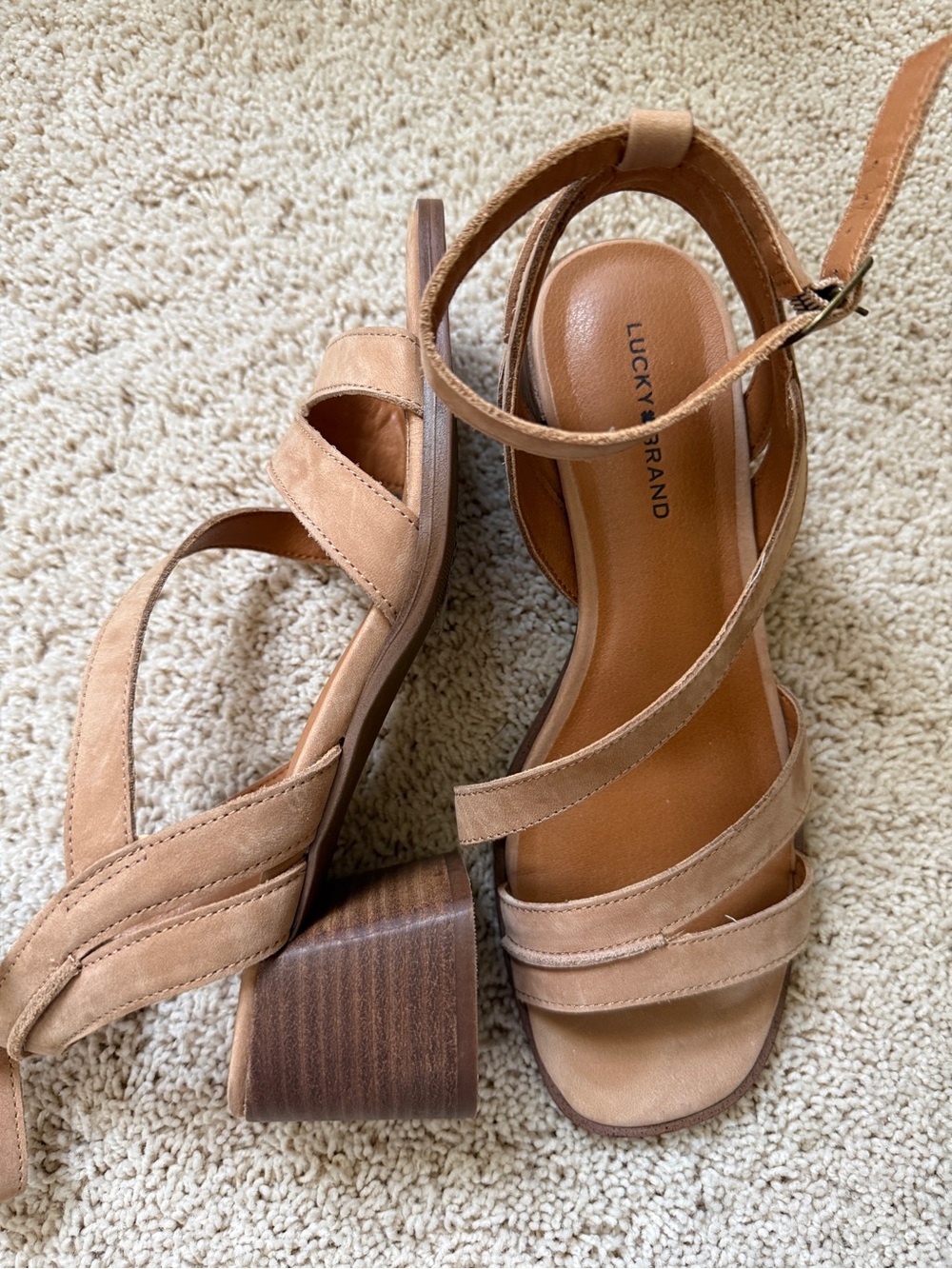 Lucky Brand Women's Beige/Tan Suede Strappy Heeled Sandals - Picture 2 of 7